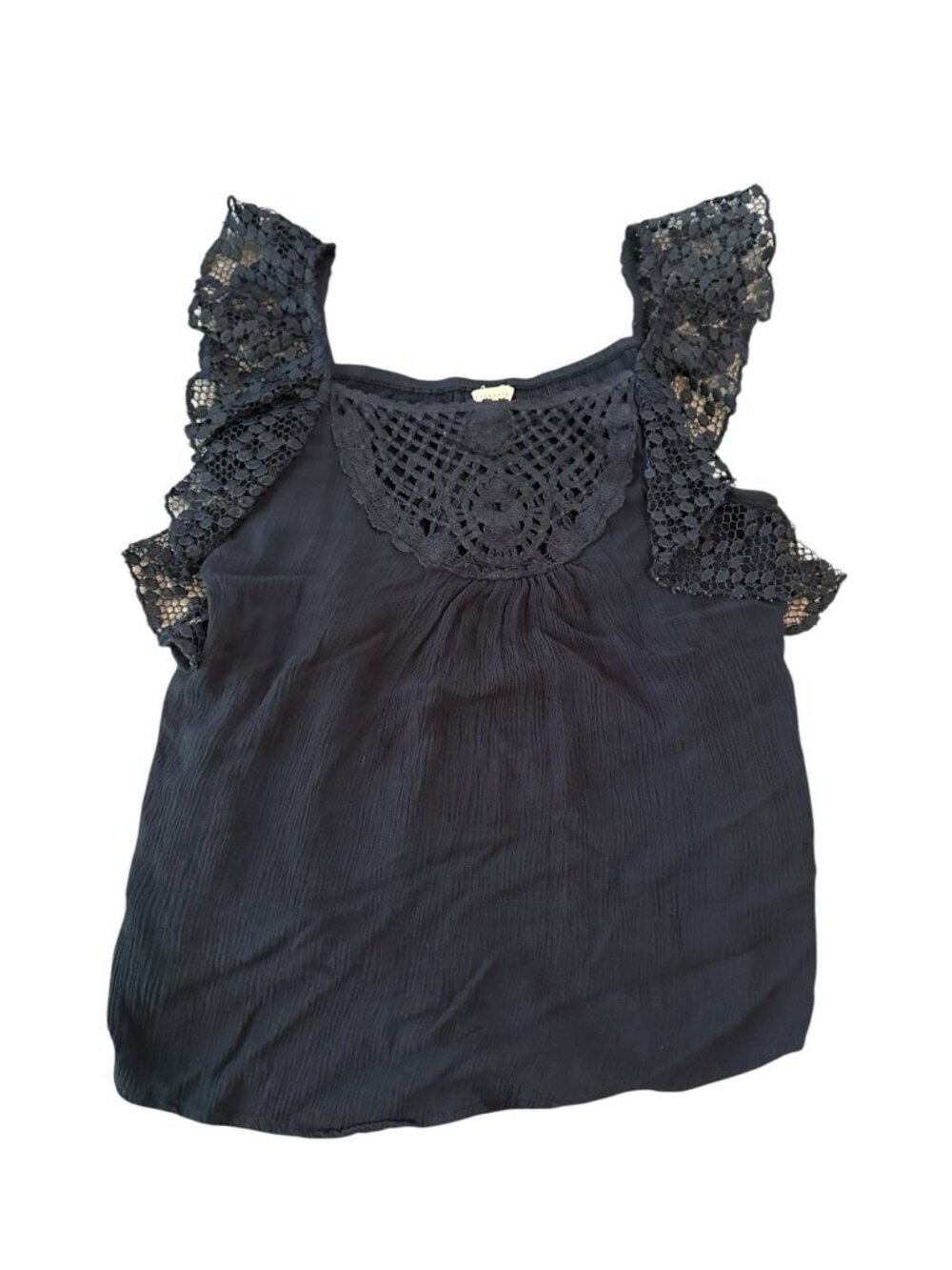 Aeropostale Womens‎ Black M Boho Peasant Top Crochet Lace Y2K Flutter Sleeve